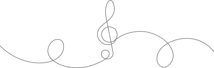 Musical note. Continuous line of treble clef. Musical logo in minimalist style.