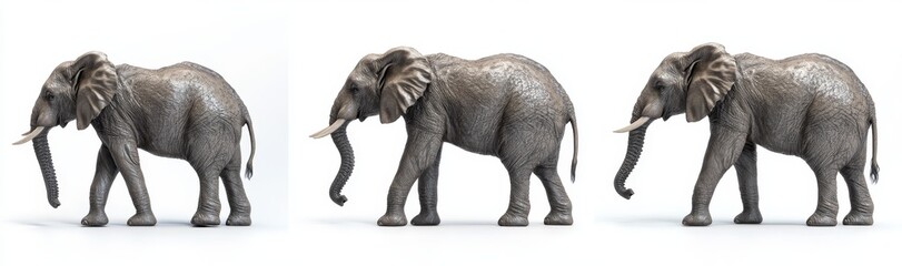Obraz premium Several big elephants walking in a group, isolated on a transparent background