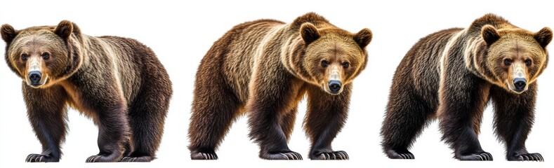 Fototapeta premium Black and white illustration of grizzly brown bears on a transparent background
