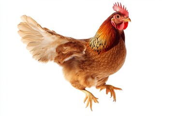 Fototapeta premium Jumping chicken hen on white background