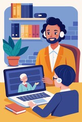 video call on computer vector illustration