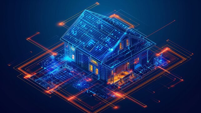 Smart Home Infographic: Graphic showcasing digitally connoted home. Infographics, smart home, wireless, network, communication.