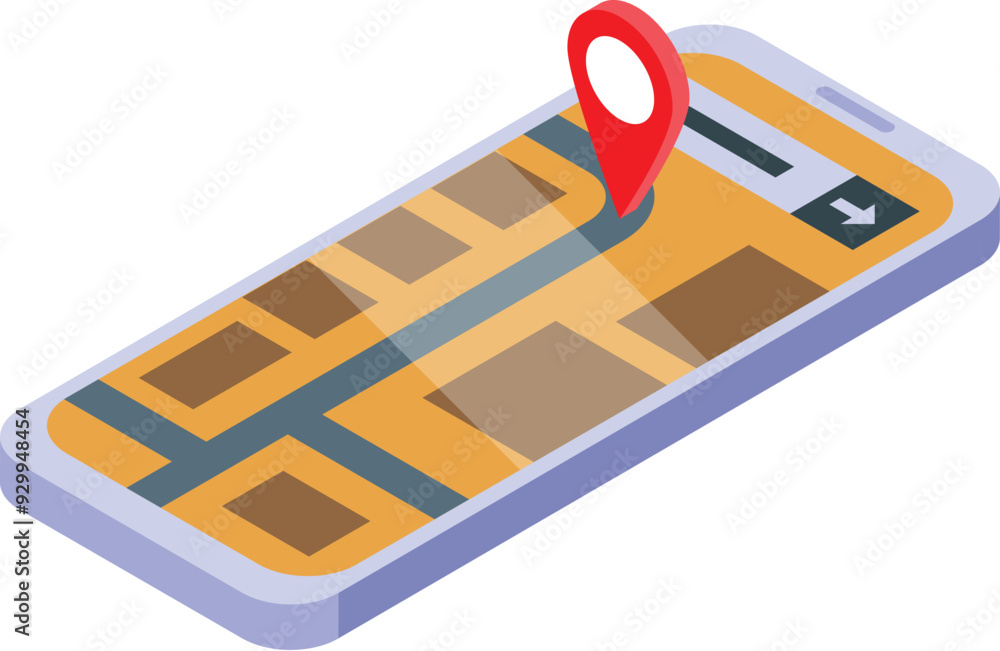 Aufkleber isometric smartphone showing a map of the city with a gps pin pointing location
