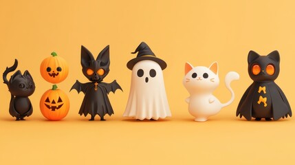 Obraz premium Characters for Halloween,ghost, witch,pumpkin and black cat, party costume character collection,banner horror vector set design,kids party mascot collection,trick or treat,sale october season.