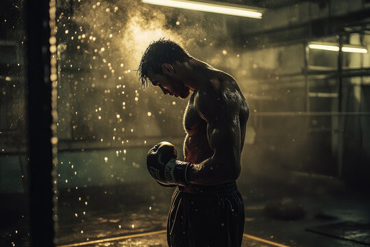 Intense Solo Training Session with a Boxer in a Gym