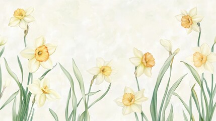 A serene illustration of daffodils in soft colors against a light background.