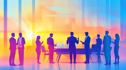 Fototapeta premium Business Meeting Silhouettes, Modern Office, Teamwork