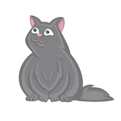 Cute fat gray cat pet color illustration