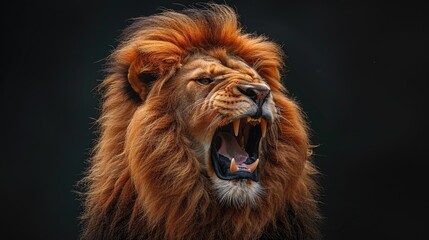 Fototapeta premium A lion with its mouth open and teeth bared