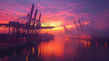 Obraz premium Industrial Harbor at Sunset