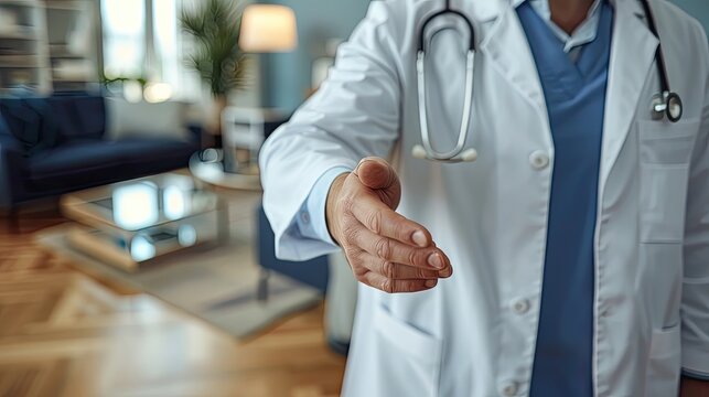 A doctor is shaking hands with a patient