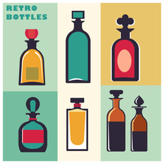 Set of retro glass bottles. Flat vector style.