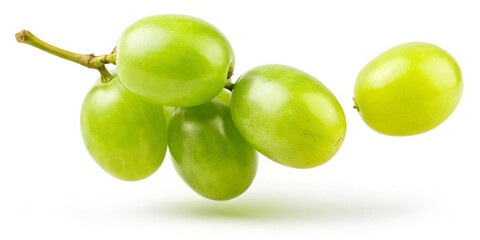 Falling green grape isolated on white background