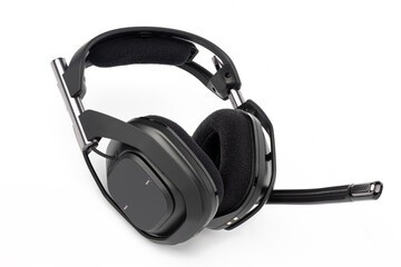 Black headphones isolated on white background