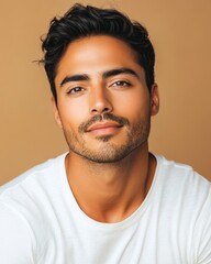 Fototapeta premium Handsome Hispanic man with radiant skin in portrait shot