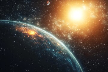 Obraz premium Space cosmic illustration with planets scene created with Generative AI