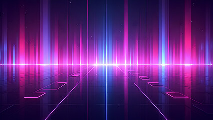 Fototapeta premium digital background with neon squares wallpaper with glowing vertical geometric shapes and lines