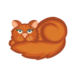 Red fat cat lies sleeping, pet, color illustration