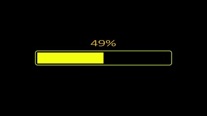 yellow loading bar progress countdown animation computer graphic isolated on a black background. 4k Video