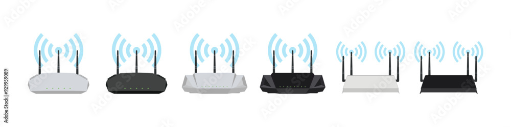 Poster high speed dual band wireless wifi router. black and white modem wi-fi router with 6ghz and 5ghz wif