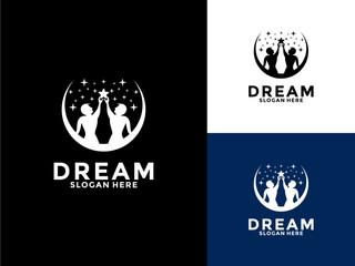 Dream Vector Logo, Reaching Dream Logo Icon Vector, Kids Dream Logo Template