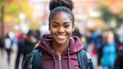 Confident College Student in Jacket and Backpack Walking on Campus During Fall