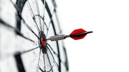 Abstract view of a dart hitting a target, with a clean white background to emphasize the action and accuracy.