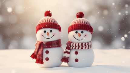 Fototapeta premium Couple cute snowman isolated on background.