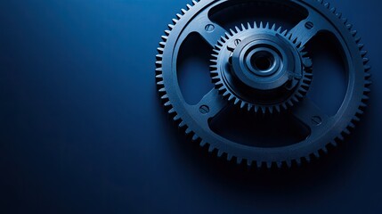 An isolated mechanical gear against a deep blue background, symbolizing the intricate workings and precision of business.