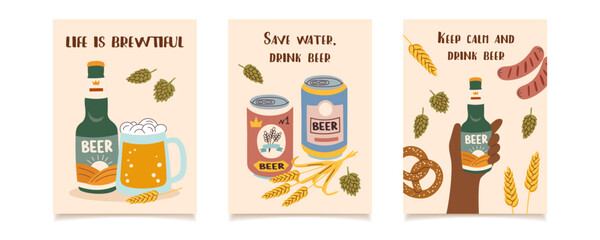 Fototapeta premium Set of beer festival posters. Oktoberfest concept. Oktoberfest background. Beer concept. 