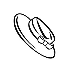 Summer hat with bow, line vector outline