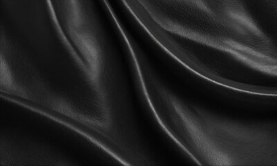 Fototapeta premium Black leather texture with folds and wrinkles