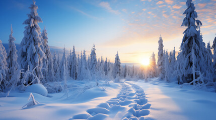 Snow forest on winter background