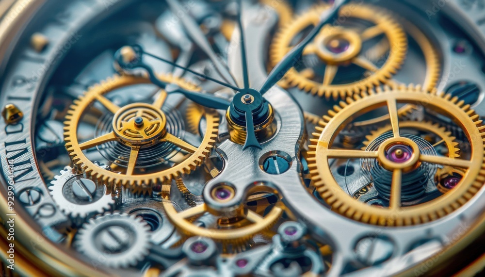 Poster this is a close up view showcasing the intricate details of the inside of a watch featuring gears