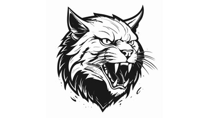 Obraz premium Cat Head Logo Sketch Style - Animal Face Feline Tattoo Portrait Print Wild Mammal Fur 