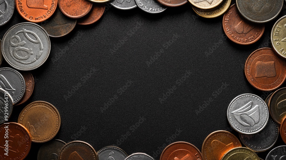 Aufkleber simple arrangement of coins in a circular formation, with ample space around them for text or design
