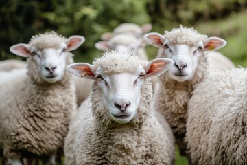 A group of sheep in the countryside, all white sheep