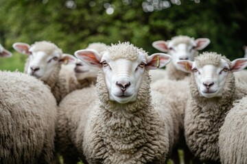 Obraz premium A group of sheep in the countryside, all white sheep