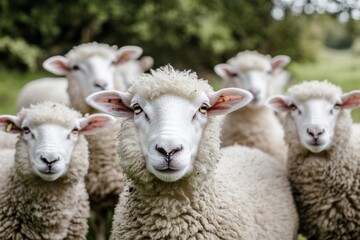 A group of sheep in the countryside, all white sheep