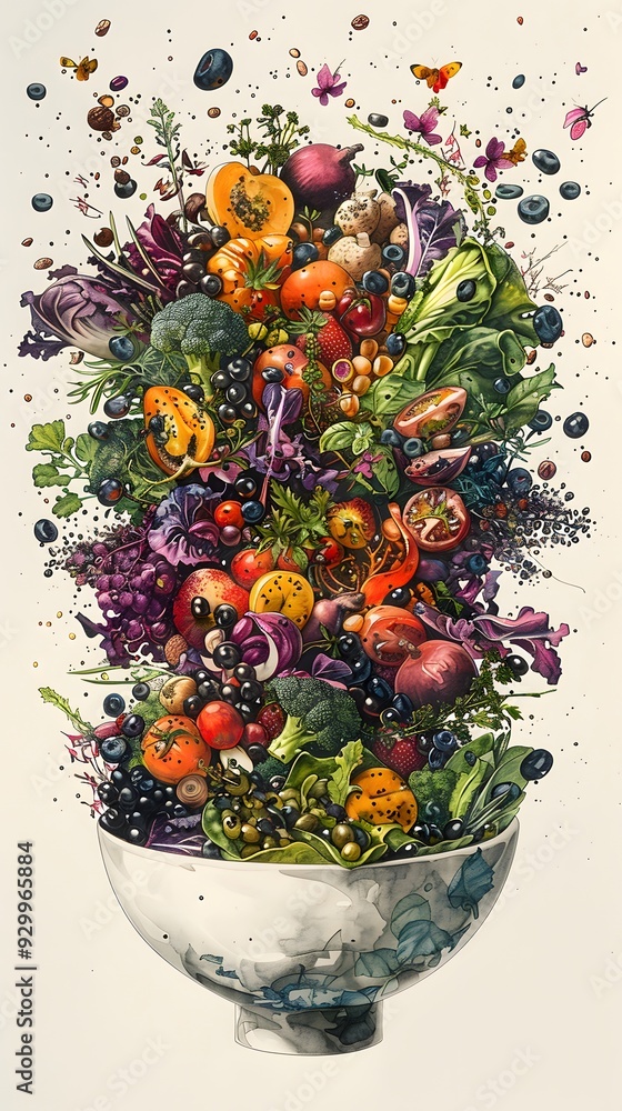 Wall mural Colorful Fruits and Vegetables in a Bowl.