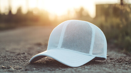 Blank White Baseball and Trucker Hat Mockup Displayed in Half-Turn for Custom Design Visualization