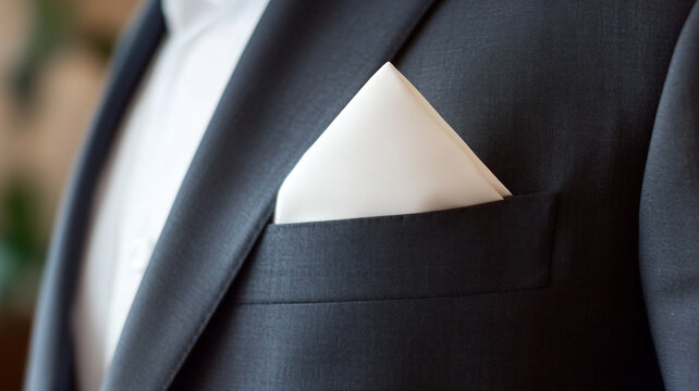 Blank White Folded Pocket Square Mockup in Classic Suit for Elegant Fashion Design