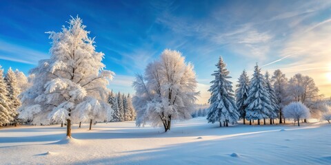 Obraz premium Snow-covered trees in a winter wonderland, Snow, forest, winter, cold, white, landscape, nature, outdoors, frosty, chilly, tranquil