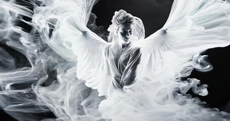 Woman monument in black and white smoke.