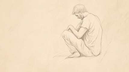 Biblical Illustration of Job’s Response to Zophar - Quiet Reflection on Pain and Loss with Fragile Hope for Divine Vindication, Beige Background