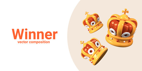 Detailed luxurious crown in various positions. Realistic headdress of monarchs