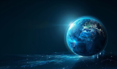 Globe with global connection lines and lights. Worldwide technology concept.