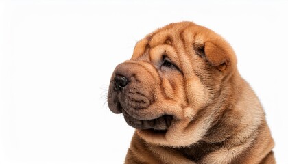 Obraz premium 笑顔のシャー・ペイの子犬のポートレート（Portrait of a smiling Shar-Pei puppy on white background） 