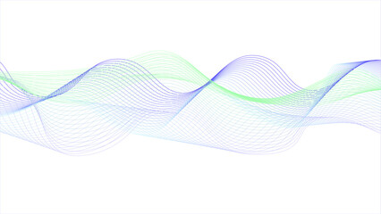 Abstract green-purple wave on blue background.Blue and green glowing particle wave abstract background.