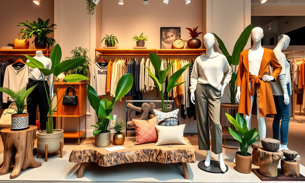Moderne Boutique: Stilvolle Modepr&auml;sentation mit nat&uuml;rlichen Akzenten